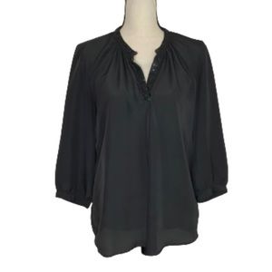 Old Navy Black Sheer V-Neck Popover 3/4 Sleeve Sequin Collar Top Medium